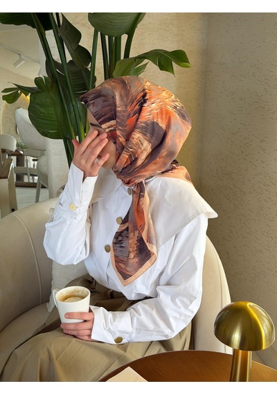 Qalortex Scarf Pamuklu Soft Lara Desen Eşarp-orange