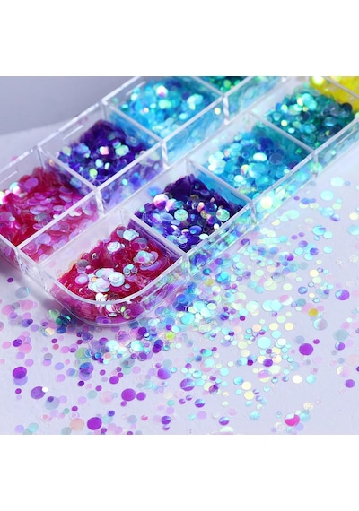 Holografik Yuvarlak Tırnak Süsleme Folyo Pulları Renkli Nail Art