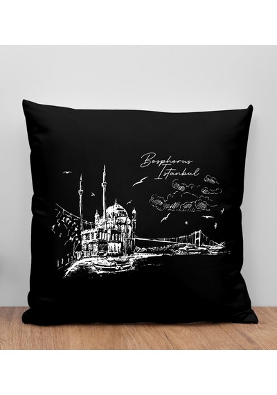 Bk Gift İstanbul Tasarımlı Siyah Kırlent Yastık, Arkadaşa Hediye, Ev Dekorasyonu, Ev Hediyesi-2