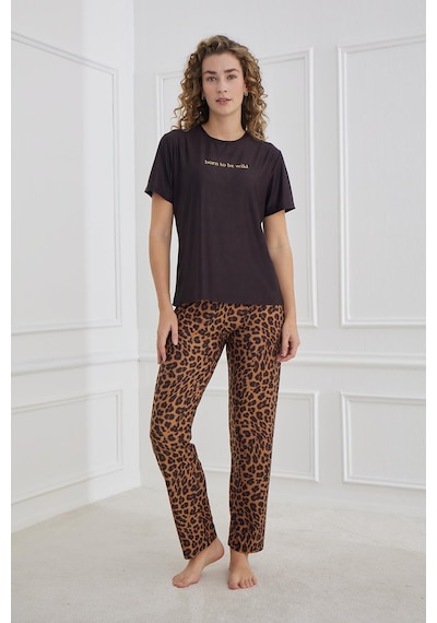 Kompedan Kadın Leopar Desenli Bisiklet Yaka Pijama Takım Siyah 30102-1287 Siyah Kompedan Kadın Leopar Desenli Bisiklet Yaka Pijama Takım Siyah 30102-1287 Siyah