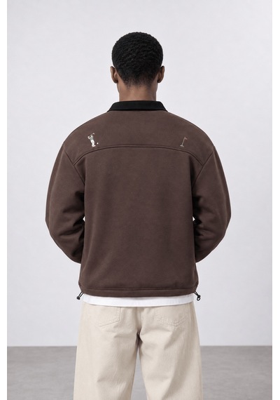 Respire Erkek Not For Everyone Nakışlı Polo Yaka Oversize Sweatshirt Kahve