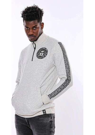 Wessi Gri Fermuarlı Baskılı Sweatshirt Gri