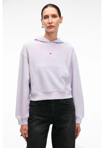 Grimelange ISADORA Kadın Kapüşonlu Nakış Detaylı Regular Fit Crop Lila Sweatshirt