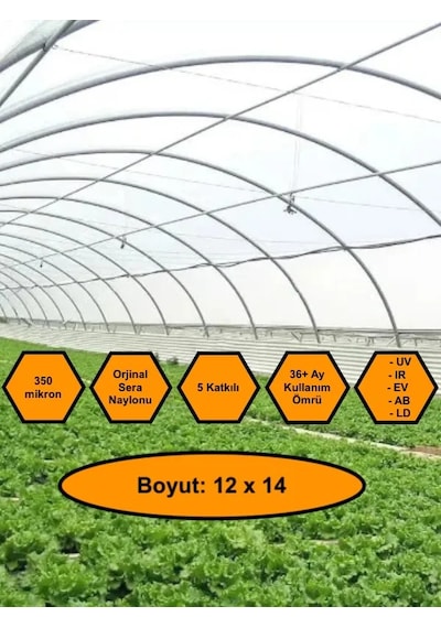 Sera Naylonu, 36 Aylık, 5 Katkılı, 350 Micron 12x14 Şeffaf Sera Örtüsü, Uv Dayanımlı, Ir, Ev, Ab, Ld
