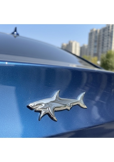 Oto Arma Metal 3D Köpekbalığı Shark Arması Araba Dekorasyon Aksesuarı Krom 8cm GLZ00601152