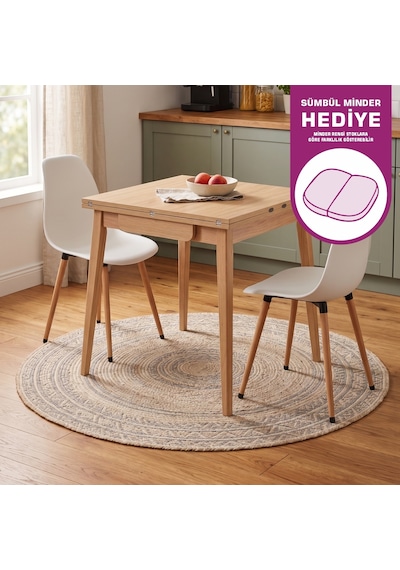 Vilinze Eames Sandalye Avanos Kanatlu Ahşap Mutfak Masası Takımı - 70x70+70 Cm Natürel Vilinze Eames Sandalye Avanos Kanatlu Ahşap Mutfak Masası Takımı - 70x70+70 Cm Natürel