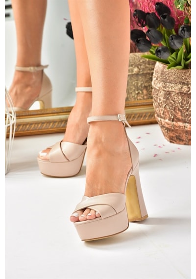 Fox Shoes Ten Deri Platform Kalın Topuklu Ayakkabı M348202509 Ten Rengi