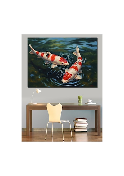 Su İçinde Yüzen Koi Balıkları Yağlı Boya Dokulu Kanvas Tablo Canvas Tablosu