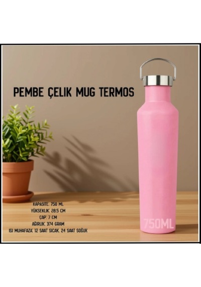 Uyguna-yakala Pembe 750ml Çelik Mug Termos-erm.243 Çok Renkli