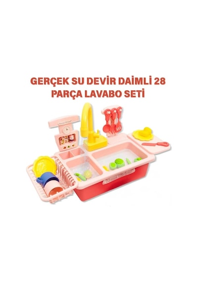 Oyuncak Gerçek Su Akan Aksesuarlı Mutfak Lavabo Seti Pilli Su Devir Daimli 79134699