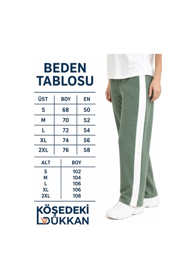 Köşedeki Dükkan Kadın Şerit Detaylı Kısa Kollu Premium Modal Alt Üst Eşofman Takımı - Haki
