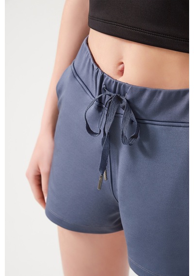 Los Ojos Kadın Antrasit Cepli Beli Lastikli Basic Fit Spor Şort Shorts Antrasit