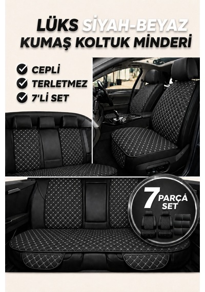 Volkswagen Beetle / Kaplumbağa 1938 2003+ Üniversal 7 Parça Kapitone Koltuk Minderi Siyah Beyaz