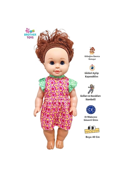 Göbeğine Basınca Konuşan Gözleri Açılıp Kapanabilen Oyuncak Cansu Et Bebek Büyük Boy 40 Cm.