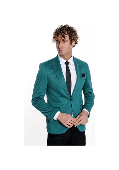 Wessi Pamuk Slim Fit Desensiz Yeşil Erkek Ceket 001