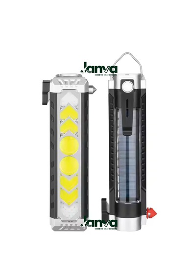 Cam Kırıcı Acil Durum Kablo Sıyırma Çakarlı Usb Şarjlı Kamp El Feneri Işıldak Lamba Led Siyah