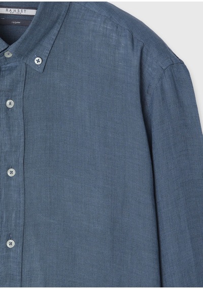 Ramsey Petrol Düz Casual Fit Uzun Dokuma Casual %100 Keten Gömlek