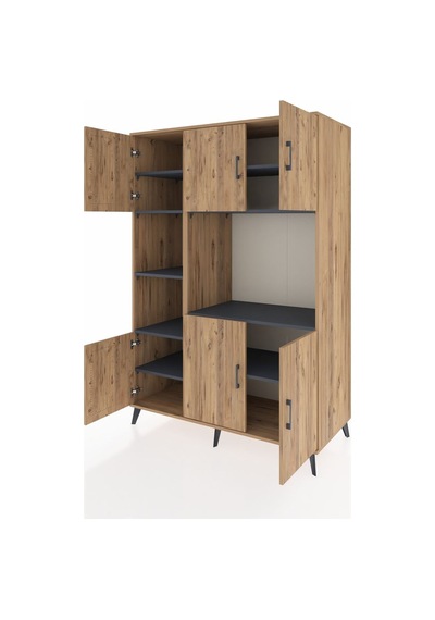 Kronos Dolap 9 Raflı 6 Kapaklı 132x59x195 Çam-çam/antrasit Çam