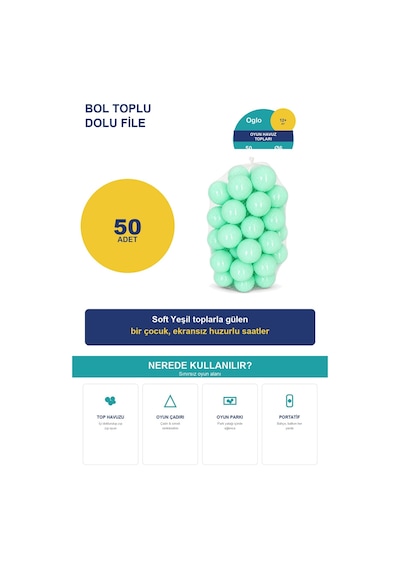 Soft Yeşil Havuz Topu 50 Adet Yumuşak Oyun Havuzu Topları, Filede 1+ Yaş