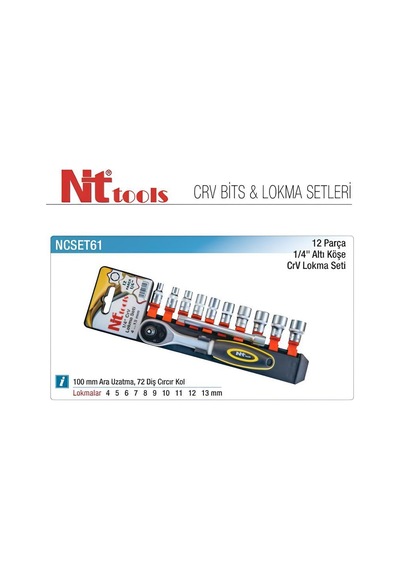 Nt Tools 12 Parça 1/4" Altıköşe Lokma Seti Ncset61
