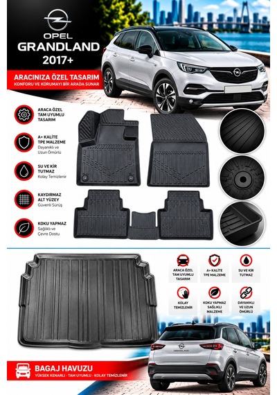 Opel Grandland 2020 Model Havuzlu Paspas Takımı + Alt Bagaj Havuzu -modx-