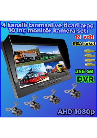 Dvr Hybrid 10'' Ekran + 4 Adet Ahd 1080p Kelebek Kamera Seti