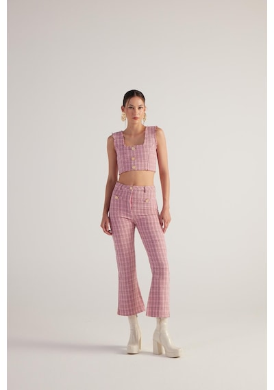 Holly Lolly İspanyol Kesim Tüvit Tweed Pantolon Pembe