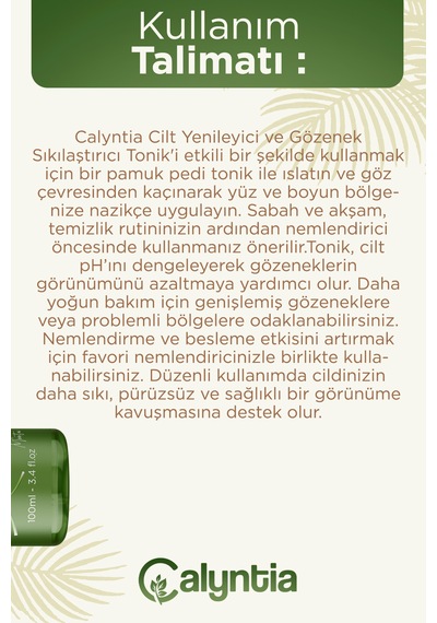 Calyntia Gözenek Sikilastirici, Arindirici Etki, Canlandiran, Cilt Yenileyici Arnika Montana Özlü Tonik 100ml