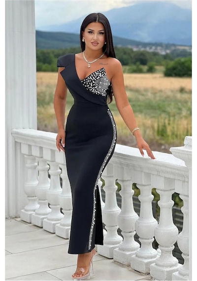 Mmb-trade Tek Yırtmaçlı Elbise Omuz Abiye Renk: Kırmızı Beden: 2xl Mmbz