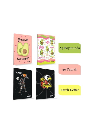 Uninote A4 40 Yaprak Karton Kapak Dikişli Defter Kareli Kareli 13002