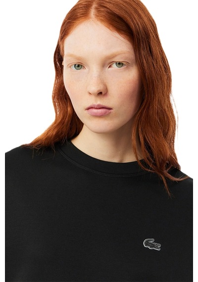 Lacoste Oversized Cotton Womens Sweatshirt Bol Kesim Bisiklet Yaka Pamuklu Kadın Sweatshirt Siyah