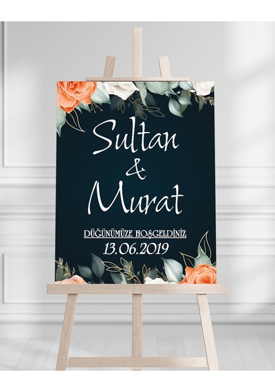 Söz Nişan Düğün İçin 50x70 Karşılama Panosu - Mavi Pastel Tasarımlı 002 Beyaz