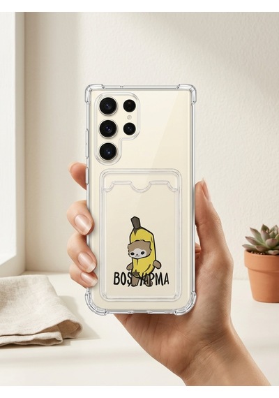 Samsung Galaxy Uyumlu - S26 Ultra Boş Yapma Muz Detaylı Kart Bölmeli Şeffaf Telefon Kılıfı Çok Renkli