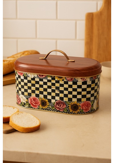 Makri Home Ekmeklik, Metal Ekmeklik, Ekmek Sepeti, Çiçek Desenli Ekmeklik, Yerli Üretim 34 Cm X 19 Cm X 16 Cm Çok Renkli