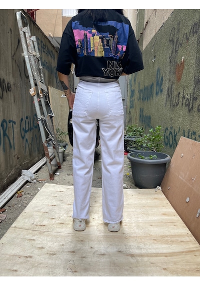 Kadın Beyaz Palazzo Kot Pantolon Jeans Beyaz