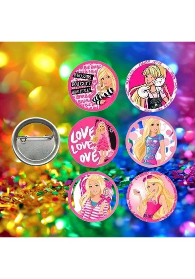Lisanslı Yaka Çanta Metal Rozeti Barbie Temalı 6lı Paket Pinyata İçi Doğum Günü Hediyesi Diğer