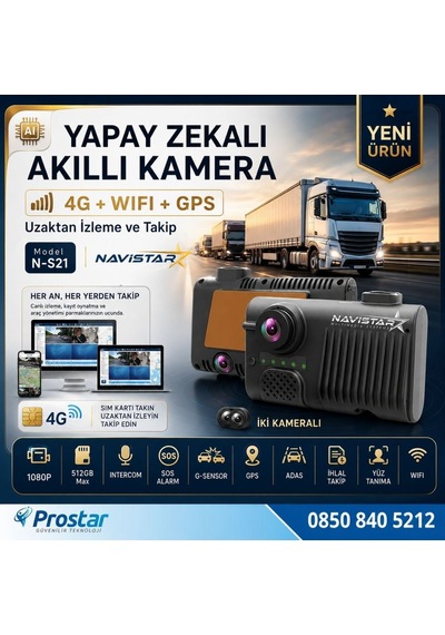 4g Uzaktan İzlemeli 2 Kameralı Wifi Gps Yapay Zeka Destekli Akıllı Dashcam Kamyon Tır Kamera Sistemi