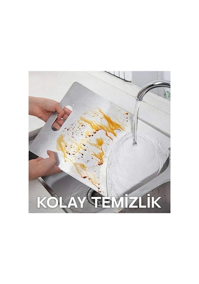 Çelik Kesme Tahtası 2'li Set 304 Paslanmaz Çelik Gıda Temasına Uygun Hijyenik Ve Dayanıklı Çok Renkli