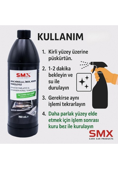 Smx Araç İnox Krom Ve Nikelaj Temizleyici-armatür Parlatıcı,duşakabin Kireç Temizleyici 750 Ml