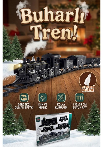 Oyuncak Pilli Raylı Tren Seti - Gerçekçi Buhar, Işık Ve Ses Efektli - 15 Parça Büyük Boy 135x75 Cm
