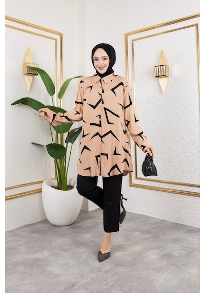 Hira Life Fashion Kadın Tesettür Giyim Ve Spor Giyime Uygun Düğme Detaylı Şık Desenli Dokuma Viskon Gömlek-tunik Vizon VİZON Hira Life Fashion Kadın Tesettür Giyim Ve Spor Giyime Uygun Düğme Detaylı Şık Desenli Dokuma Viskon Gömlek-tunik Vizon VİZON