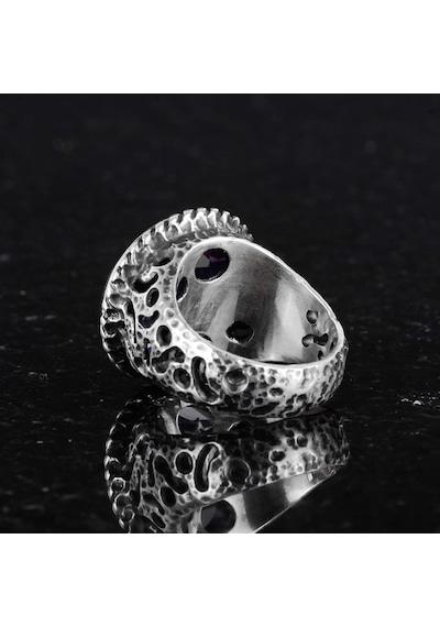 925 Ayar Gümüş Erkek Yüzük - El Yapımı Amethyst Yapay Taş Yüzük - Modern Tasarım Gümüş