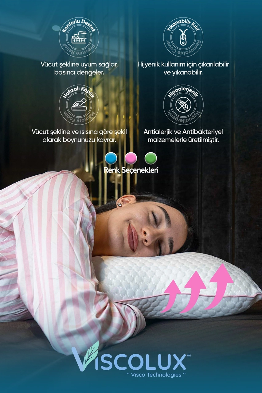 Visco Kelebek Yastık - Özel Ortopedik Boyun Destekli Visco Yastık 57x45x13 Pembe
