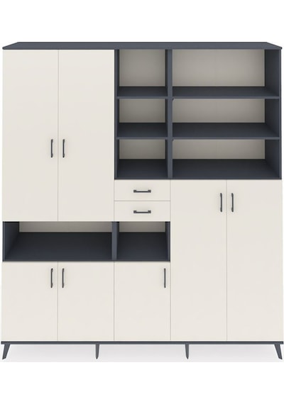 Hyperion Dolap 17 Raflı 2 Çekmeceli 7 Kapaklı 220x44x243 Antrasit-aytaşı/aytaşı Aytası/aytası - Antrasıt