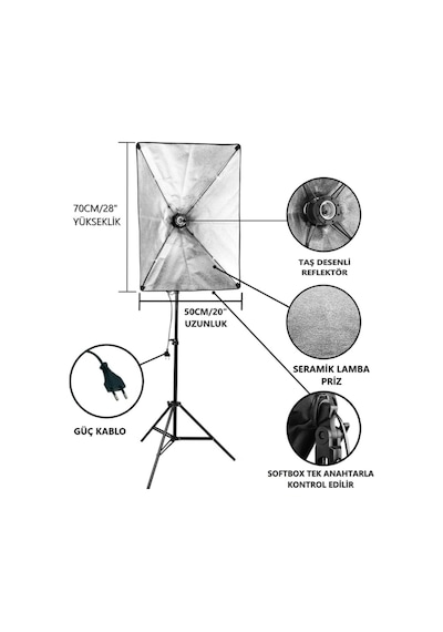 Pdx Tek Duylu Ampulsüz 2'li Softbox Seti + 2 M Ayak + Çanta