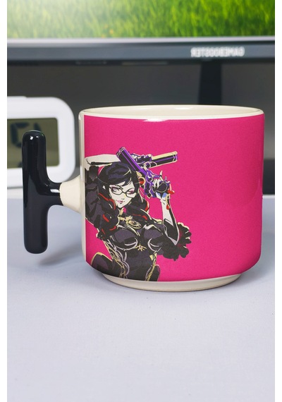 Bayonetta Baskılı Seramik Lüks Kupa 1 Adet T Şeklinde Özel Siyah Kulp Dalga Kulp V4t Çok Renkli