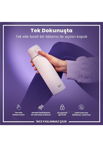 Ion8 - Paslanmaz Çelik İnce Suluk - Lila - 600 Ml - Sızdırmaz Mor