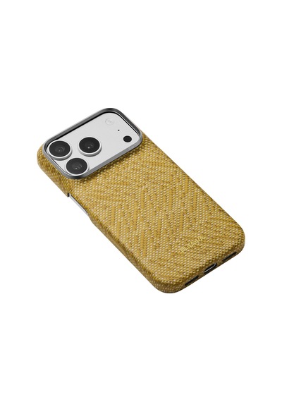 Apple Uyumlu iPhone 18 Pro Kılıf M-safe Özellikli Aramid Karbon Fiber Pitaka Wind Over Wheat Serisi Kapak Gold
