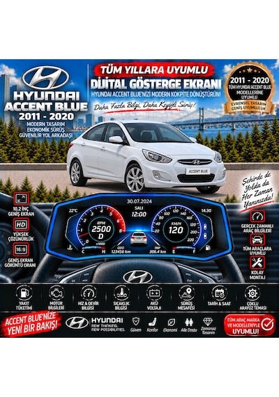 Hyundai Accent Blue 2011-2020 İçin Digital Gösterge Odb Ekran Arıza Göstergesi Turbo Gösterge Hayalet Ekran