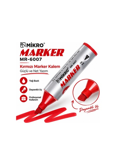 Yağ Bazlı Marker Kalem Kesik Uç Kırmızı Siyah